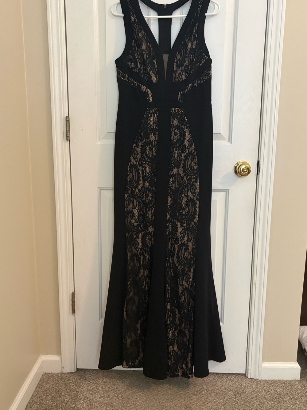 LM Collection Black Lace-Panel Evening Gown